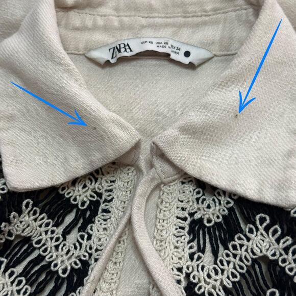 ZARA Crochet Linen Blend Tunic Top Beach Coastal V-Neck Cream Black Relaxed - Picture 11 of 16